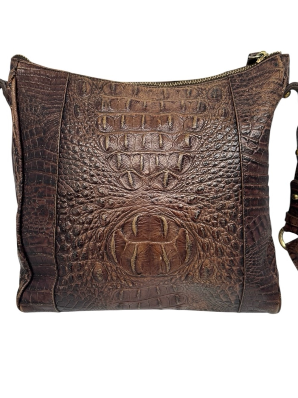 Brahmin Marley Crocodile-Embossed Brown Leather Crossbody Bag Purse 11" x 10" - Picture 4 of 16